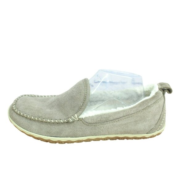 LL Bean Cement Suede Fleece Lined Cozy Mountain Moccasin Slippers Size 10 M - Picture 1 of 9